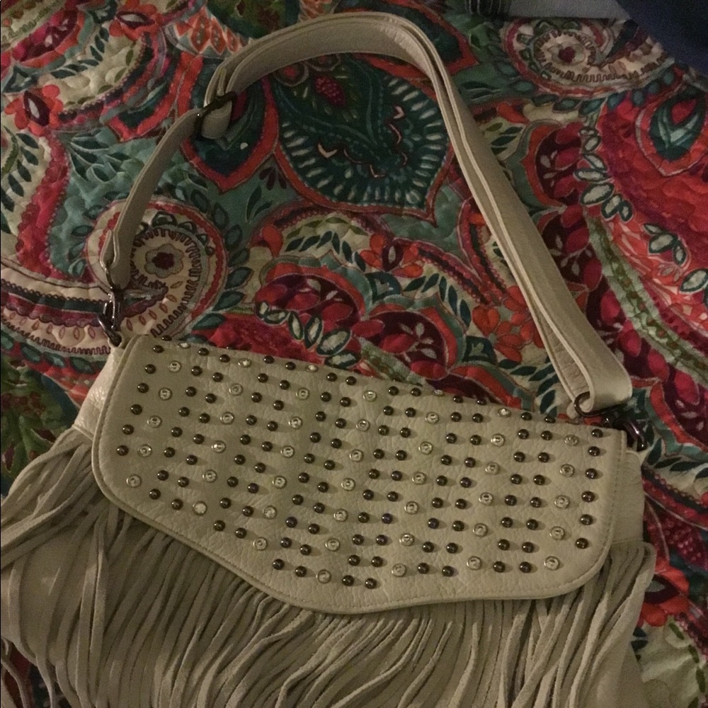 Boho white leather NWOT handbag fringe